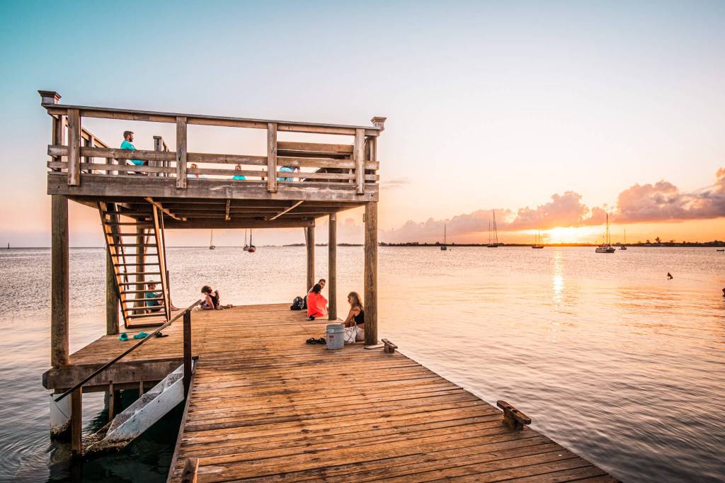 Relaxing on the dock at sunset at the Utila Dive Center