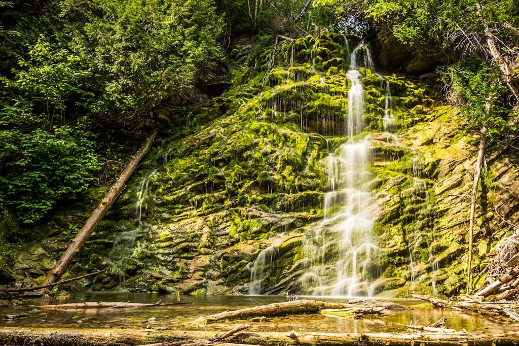 The cascading waterfall on the La Chute trail in Forillon National Park