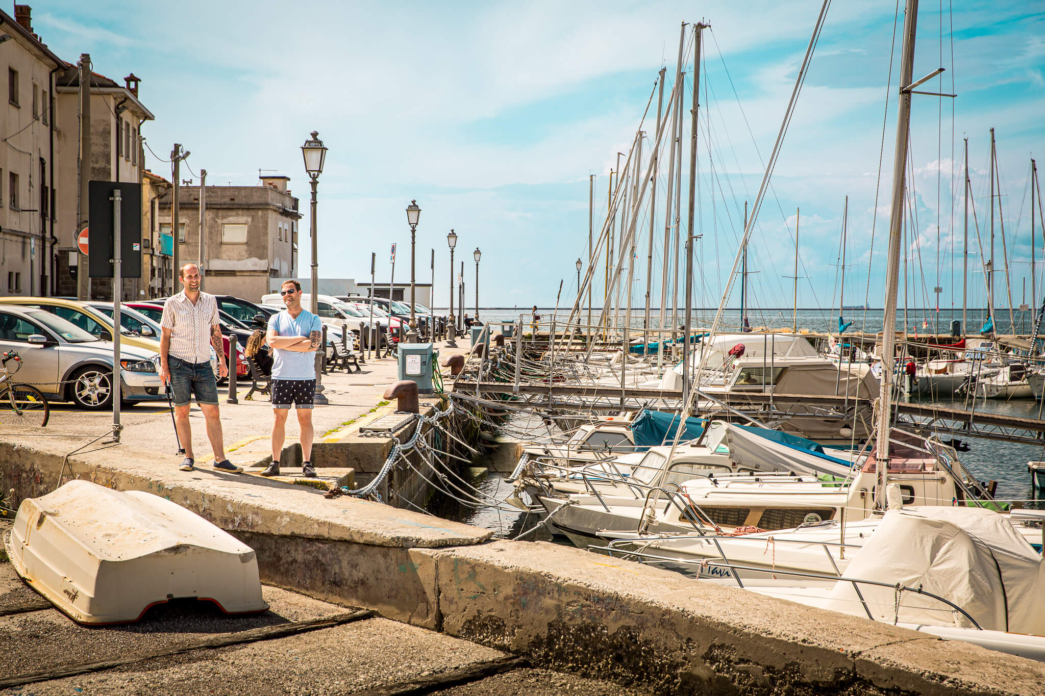Admiring boats in the Muggia marina