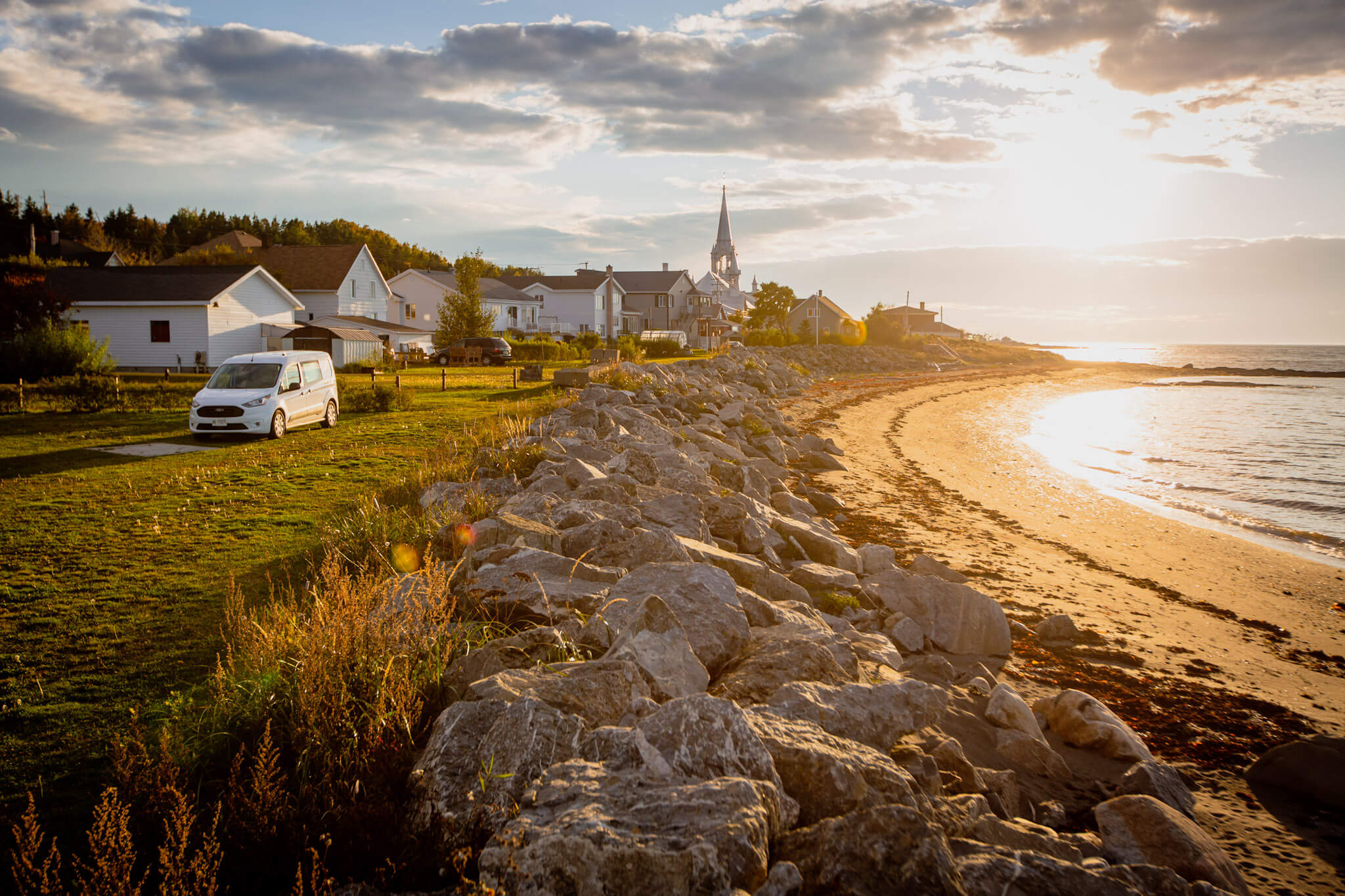 Our van in the Saint-Ulric RV overnight RV parking lot