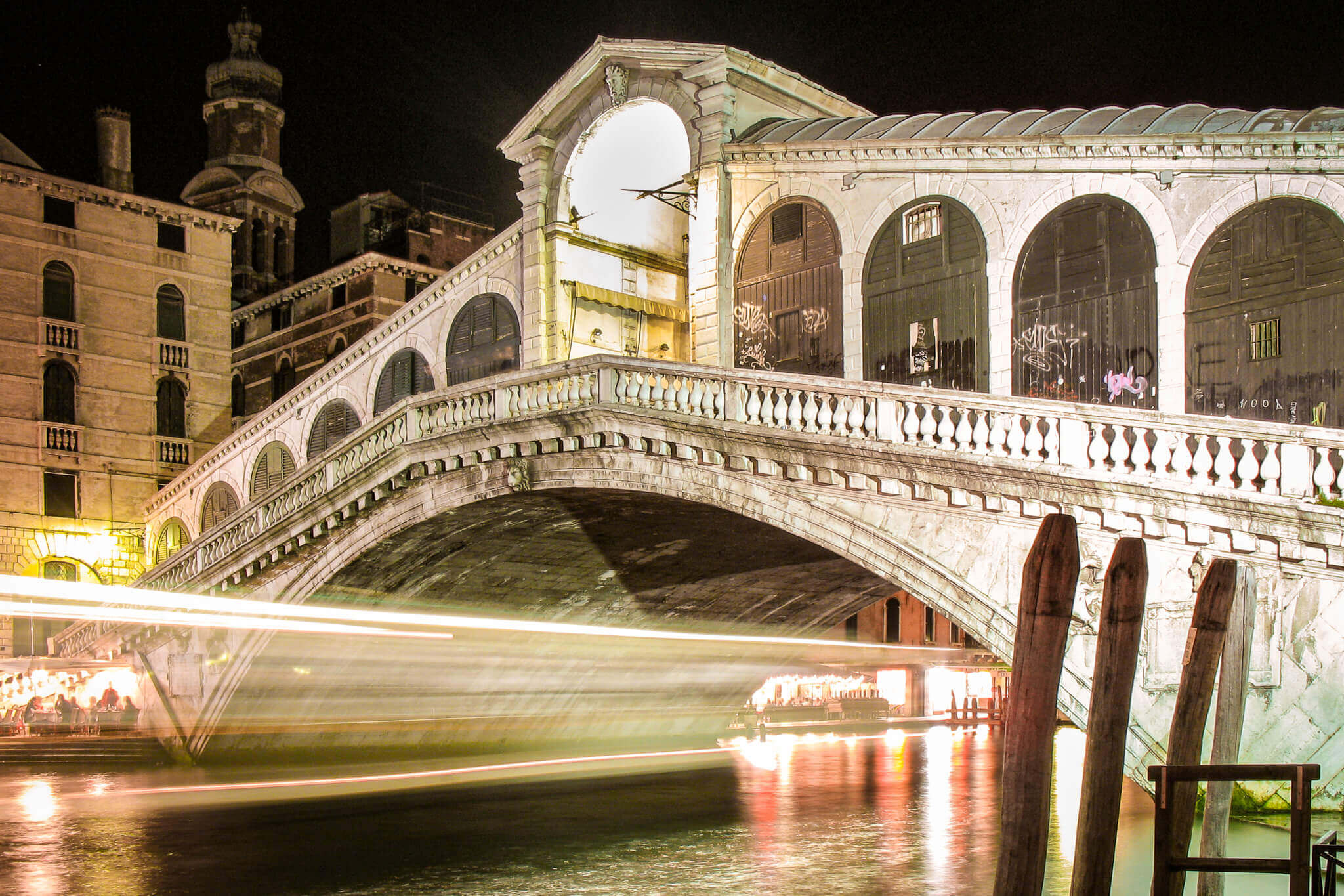 The Rialto Bridge at night in a long exposure photo