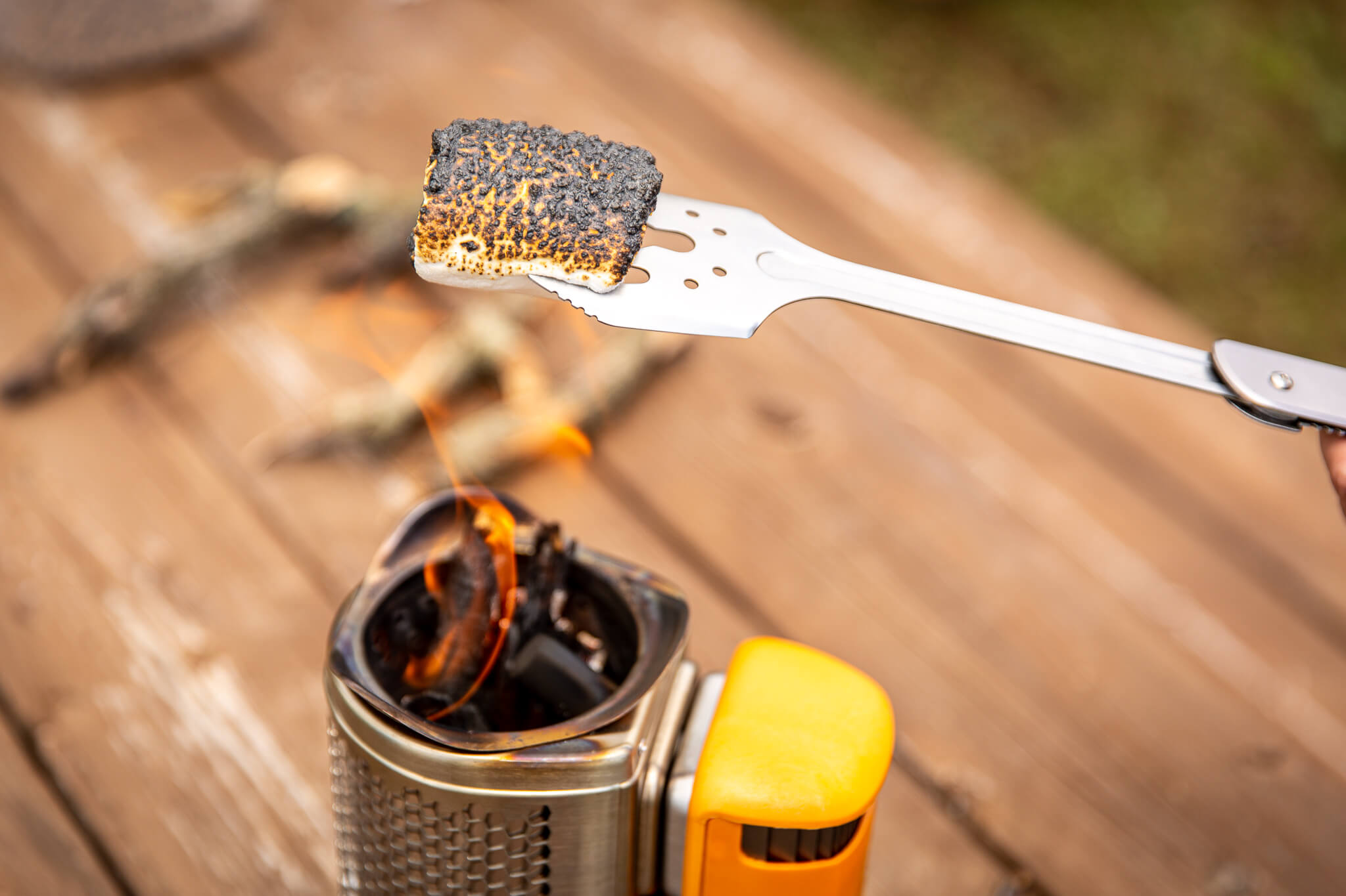 Roasting marshmallows over the BioLite CampStove 2