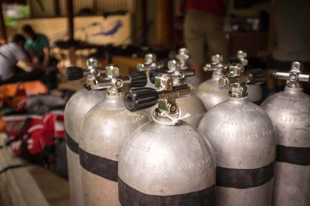 Scuba cylinders (tanks) filled with 32% oxygen enriched air nitrox