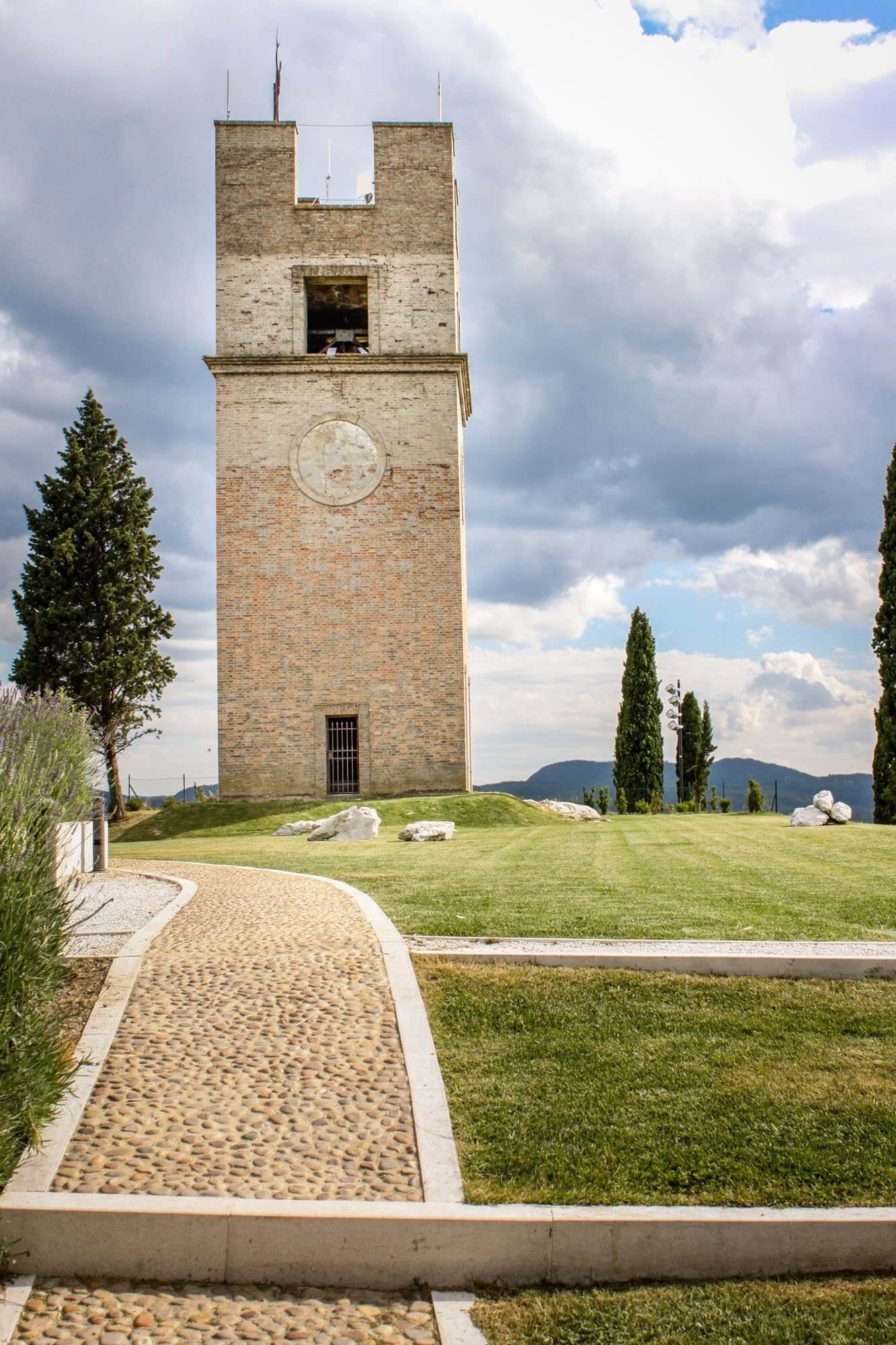 Medieval bell tower Torre del Girone in Peglio, Le Marche, italy