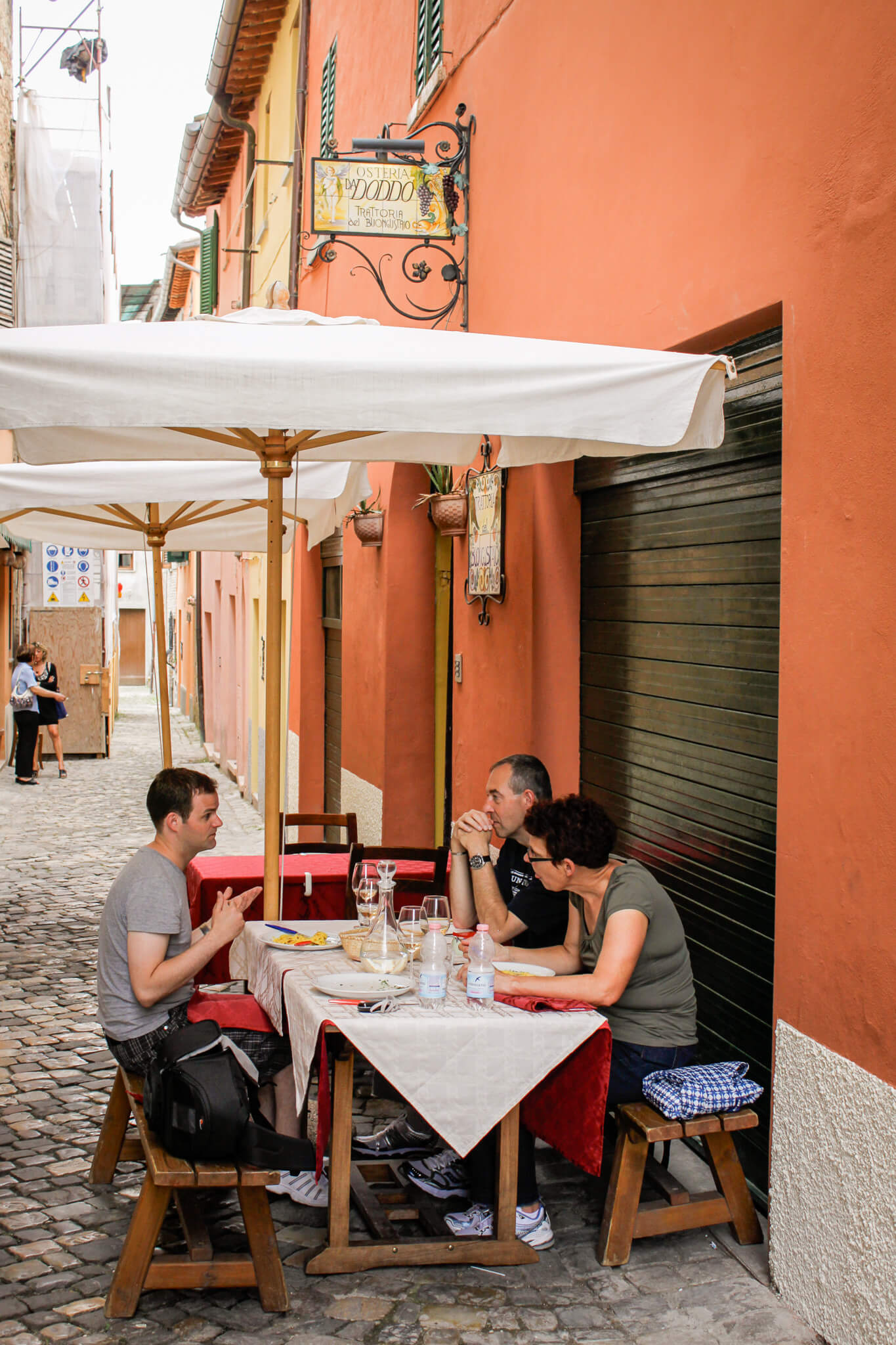 Enjoying lunch at Osteria da Doddo in Urbania, Italy