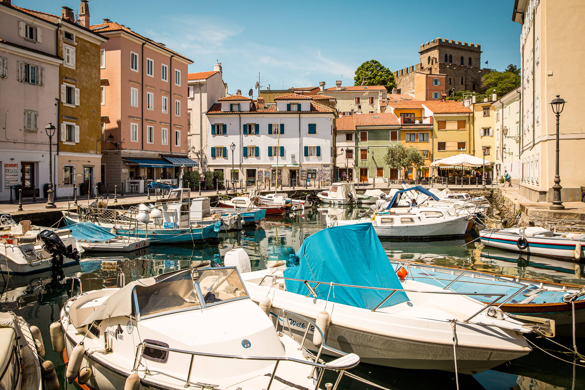 Pleasure boats in a marina in Muggia, Italy