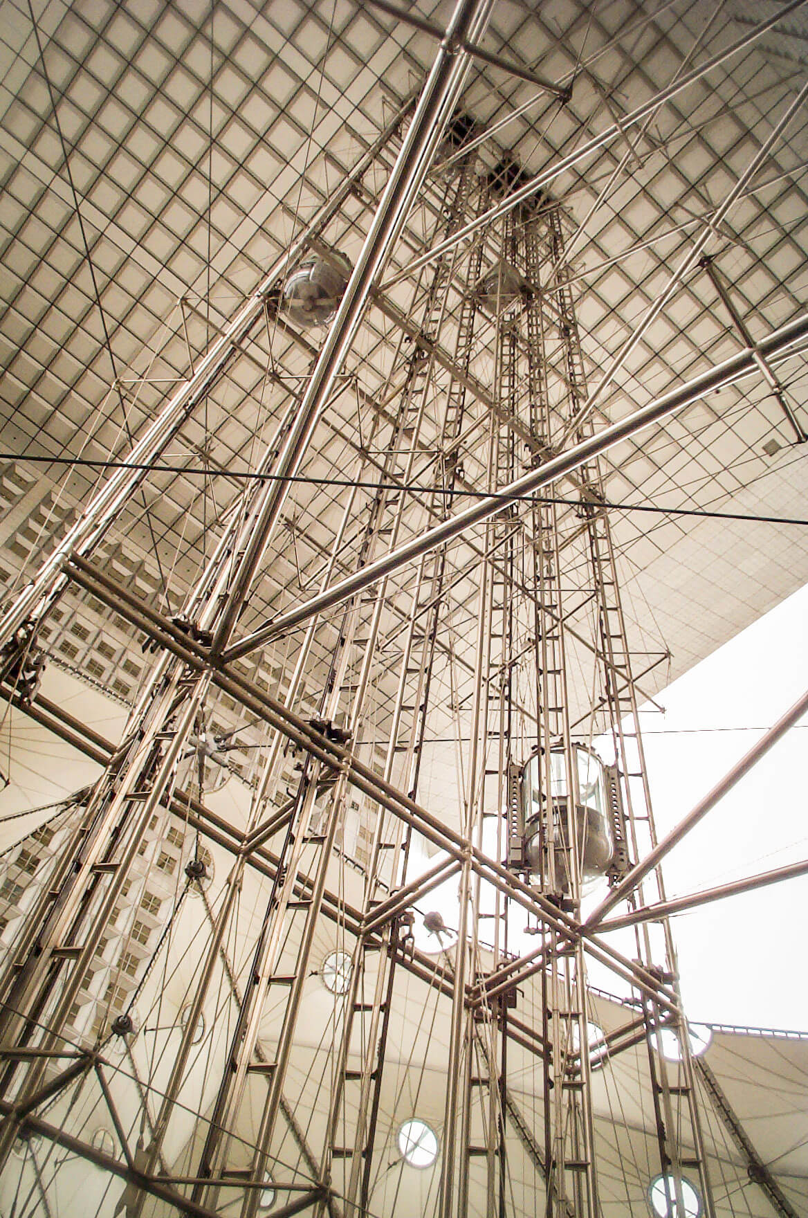 Detail of the elevators of the Grande Arche de la Défense in Paris