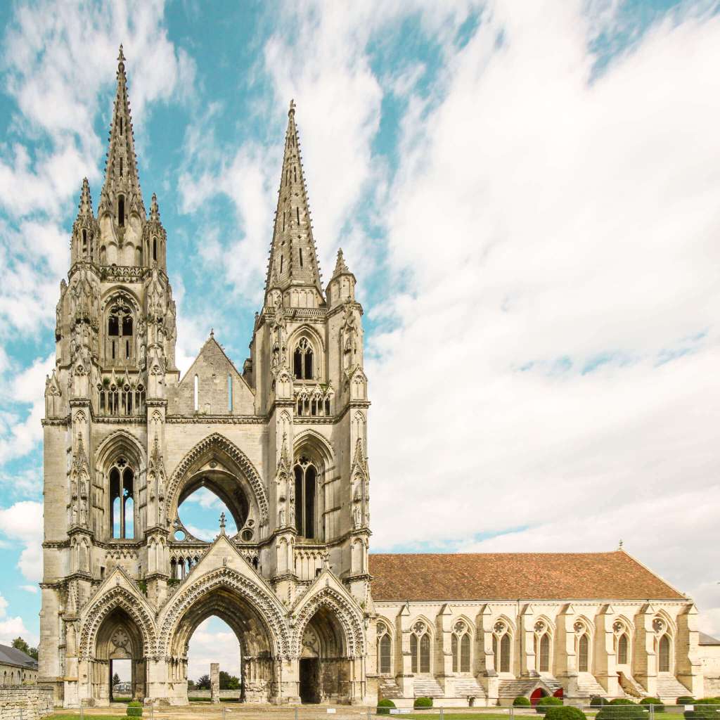 The Abbey of Saint-Jean des Vignes in Soissons, France, whose 12th century monastery building has been reduced to just a facade