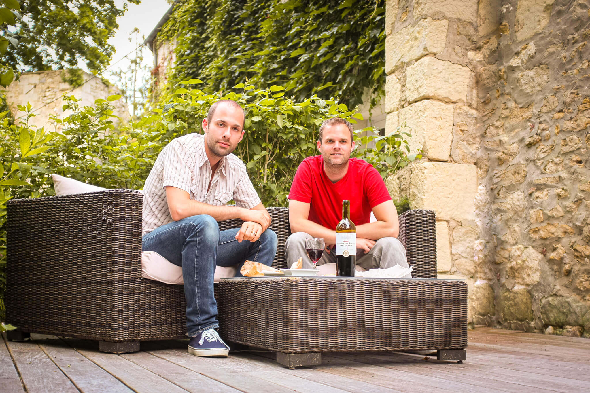 Enjoying a market lunch on our terrace at Château de Fère