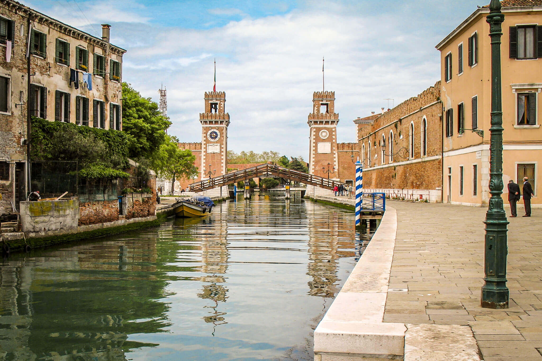 Looking down a canal at the Venetian Arsenal