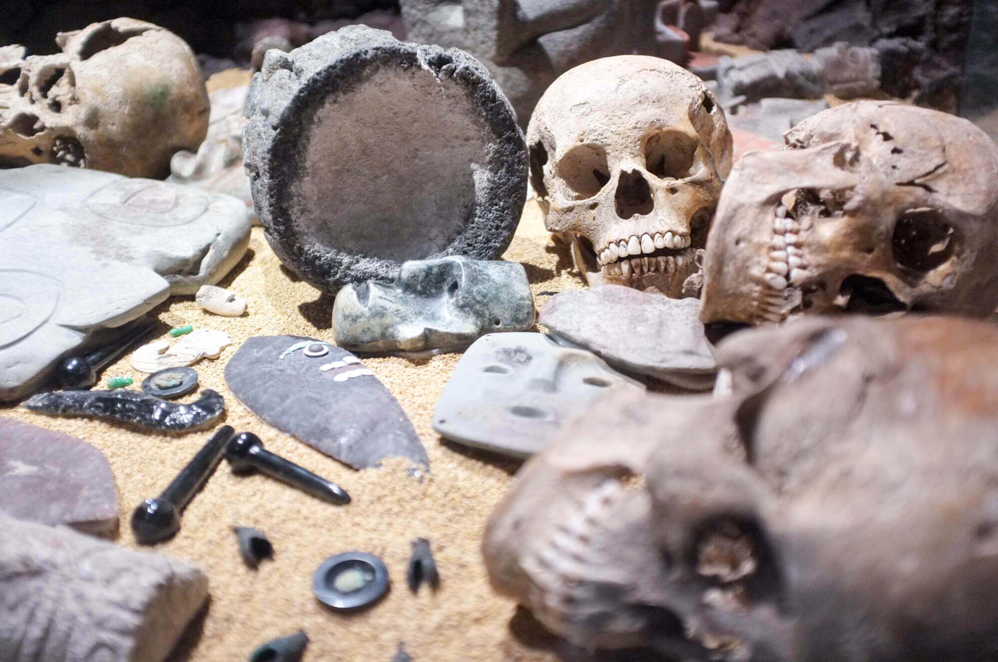 Items from an Aztec sacrifice at Templo Mayor in Mexico City