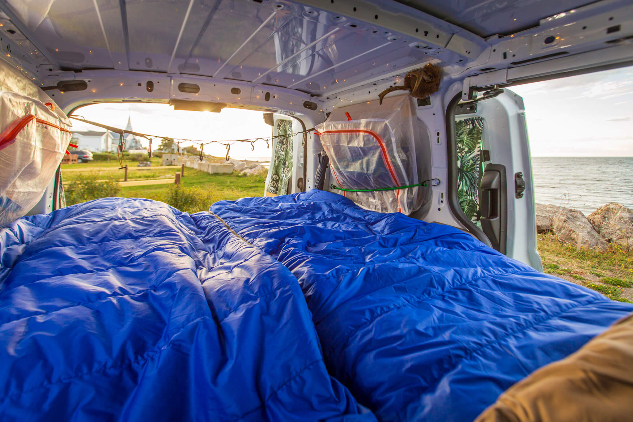 Ready to tuck into our sleeping bags in Saint-Ulric