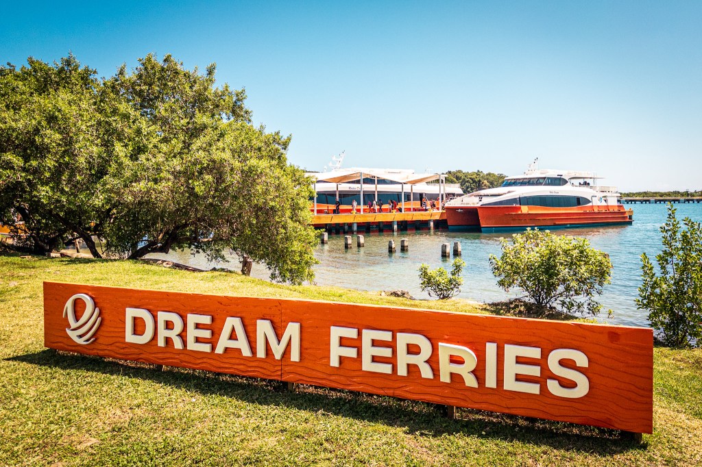 The Dream Ferries catamarans docked in Roatan, Honduras