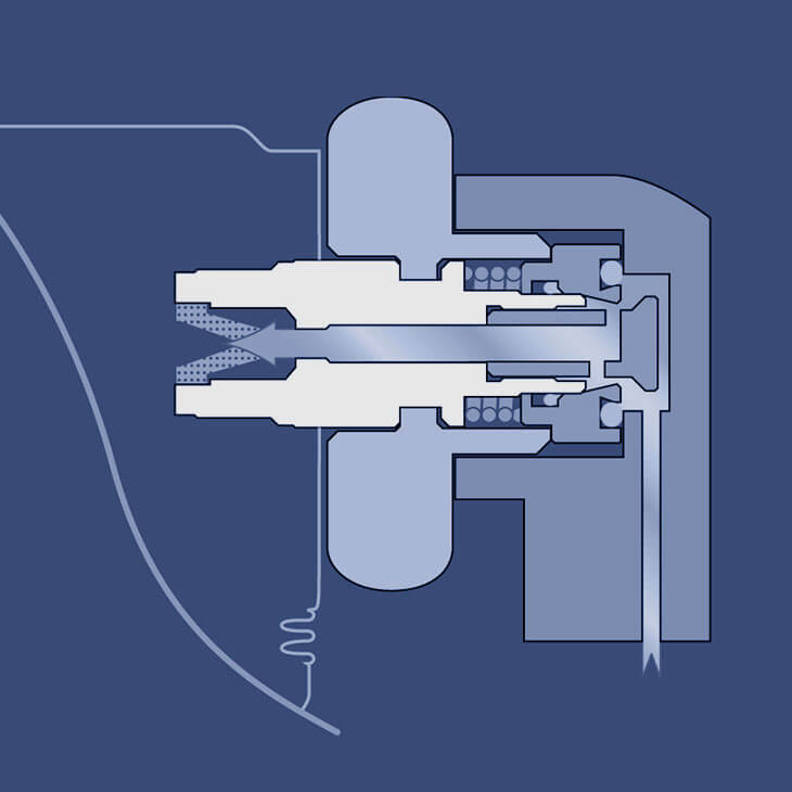 Diagram of the Aqualung auto-closure device in the open position