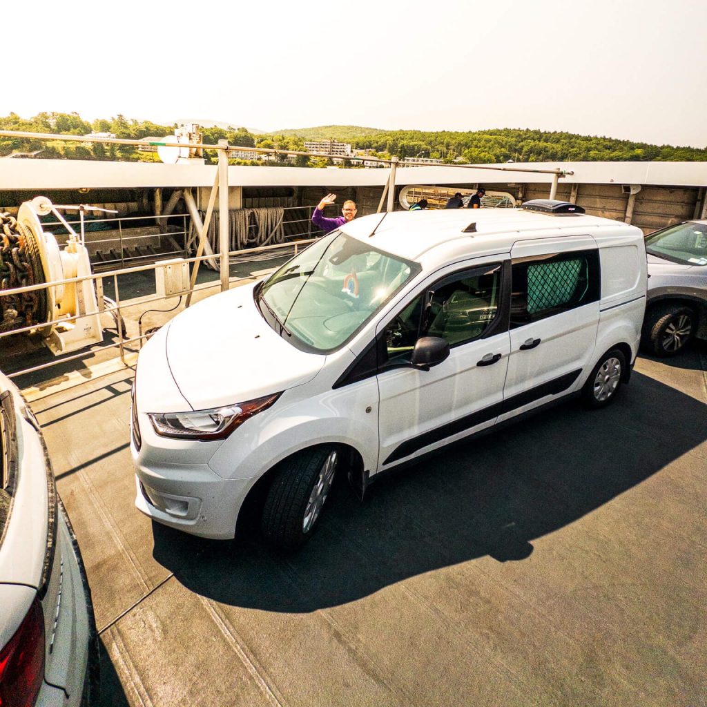 Ford Transit Connect camper van on the Bay Ferries "The CAT" ferry to Bar Harbour, Maine