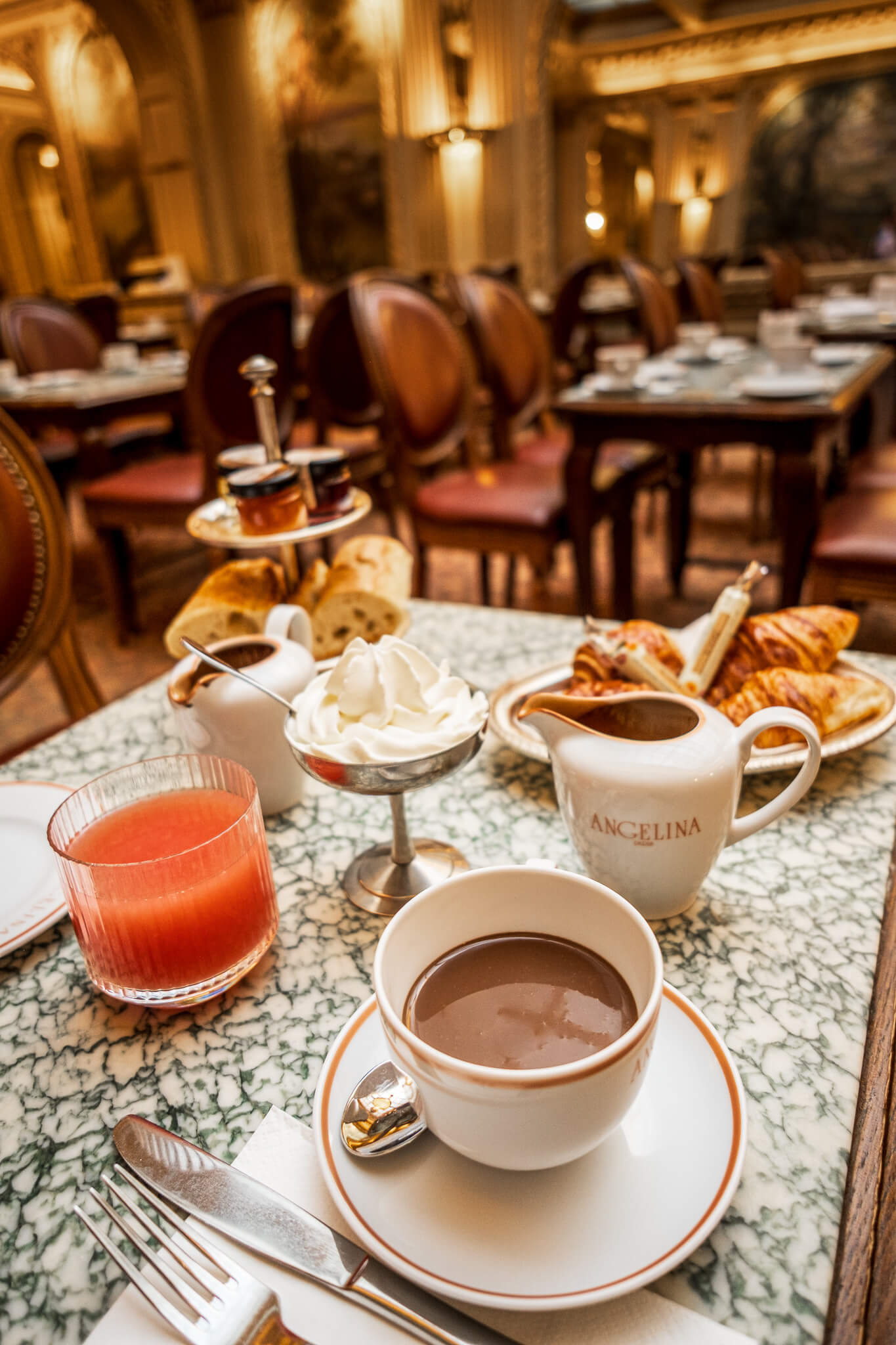 Hot chocolate breakfast at the historic Angelina tea house in Paris