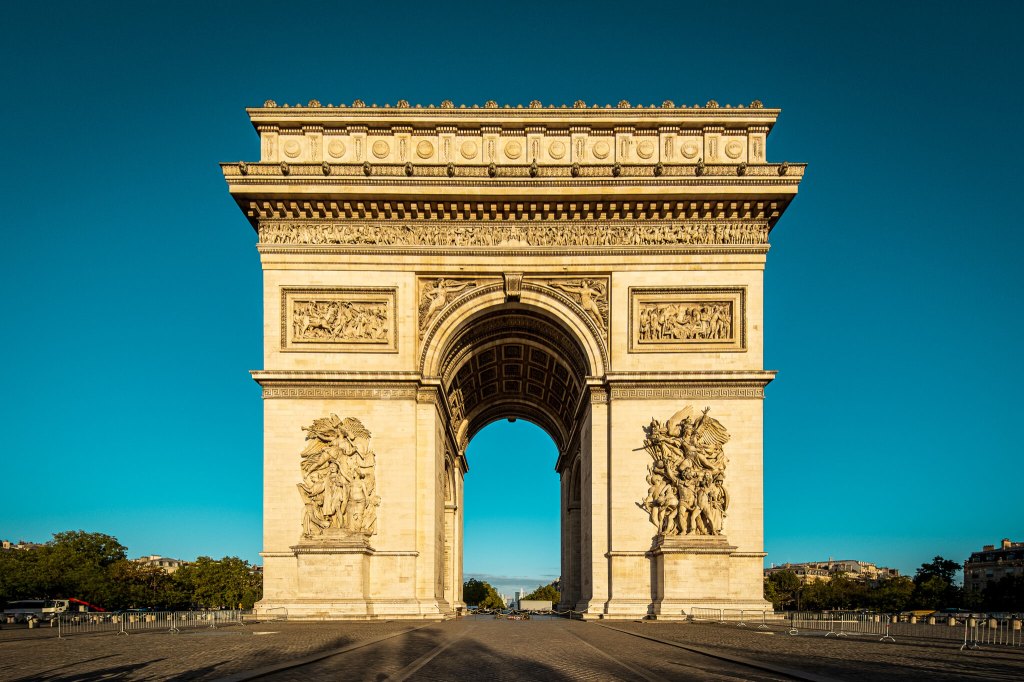 The Arc de Triomphe in Paris in early morning light