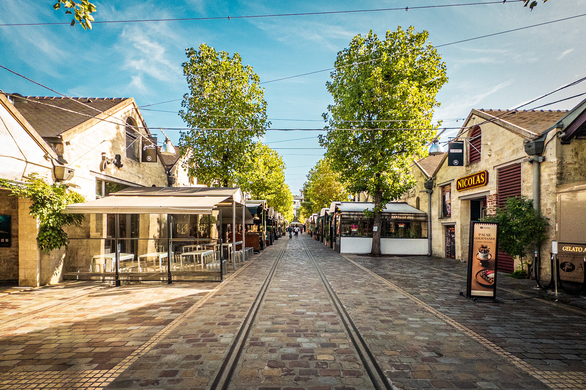 Shops and restaurants in Bercy Village in Paris
