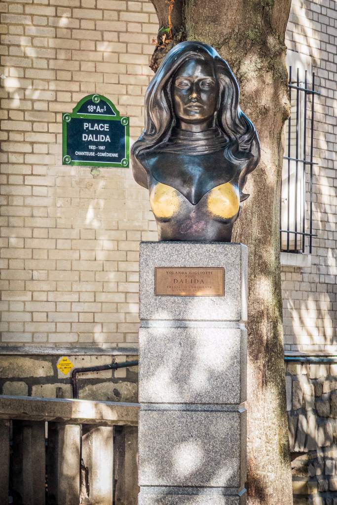 The bronze bust of Dalida at Place Dalida in Montmartre, Paris