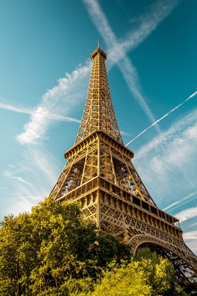 The Eiffel Tower in Paris seen from a corner