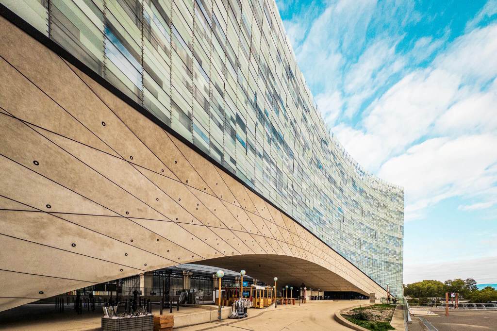 The modern architecture of the headquarters for Groupe Le Monde in Paris