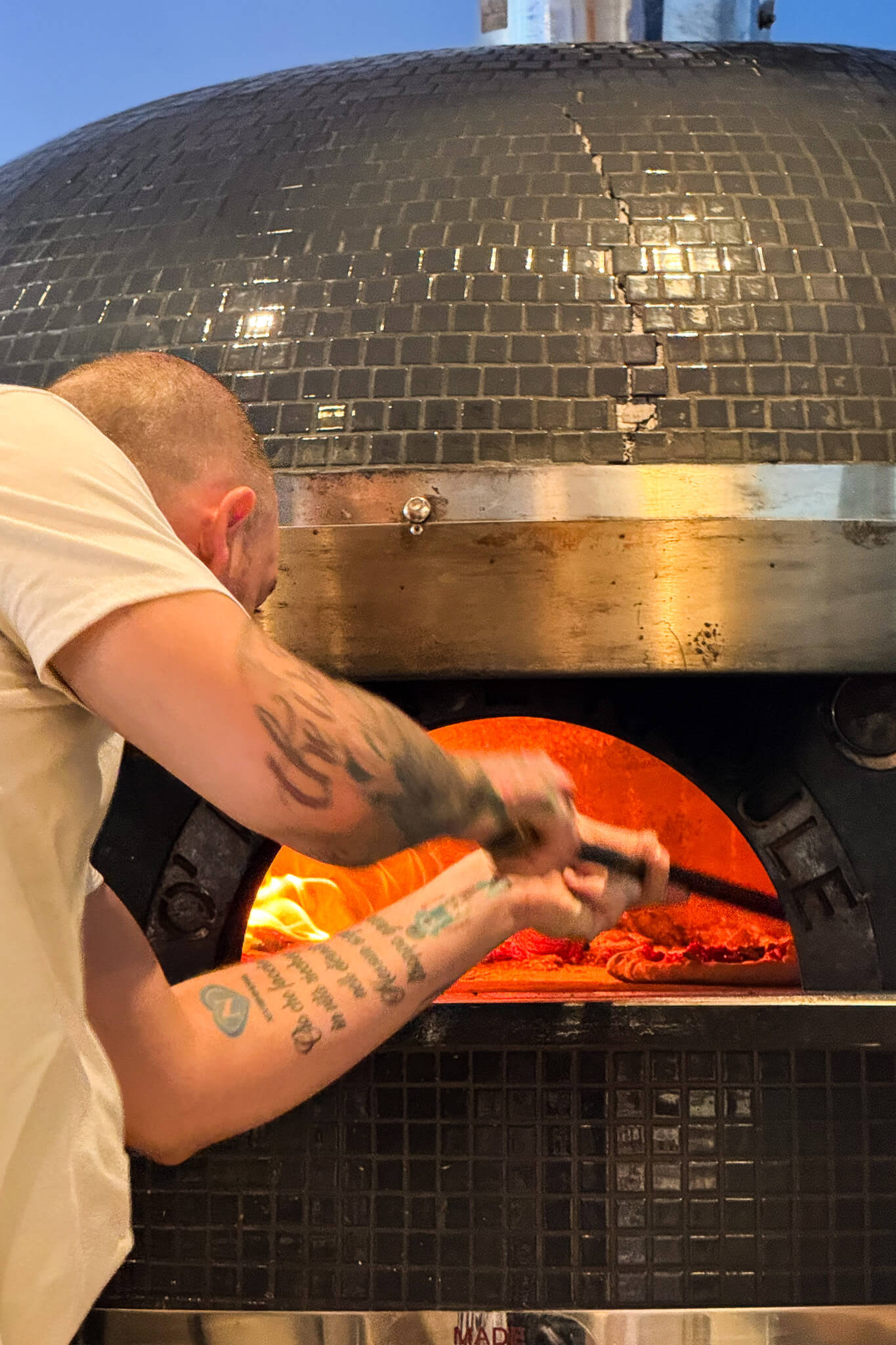 Guillaume Grasso's wood-fired pizza oven at La Vera Pizza Napoletana in Paris