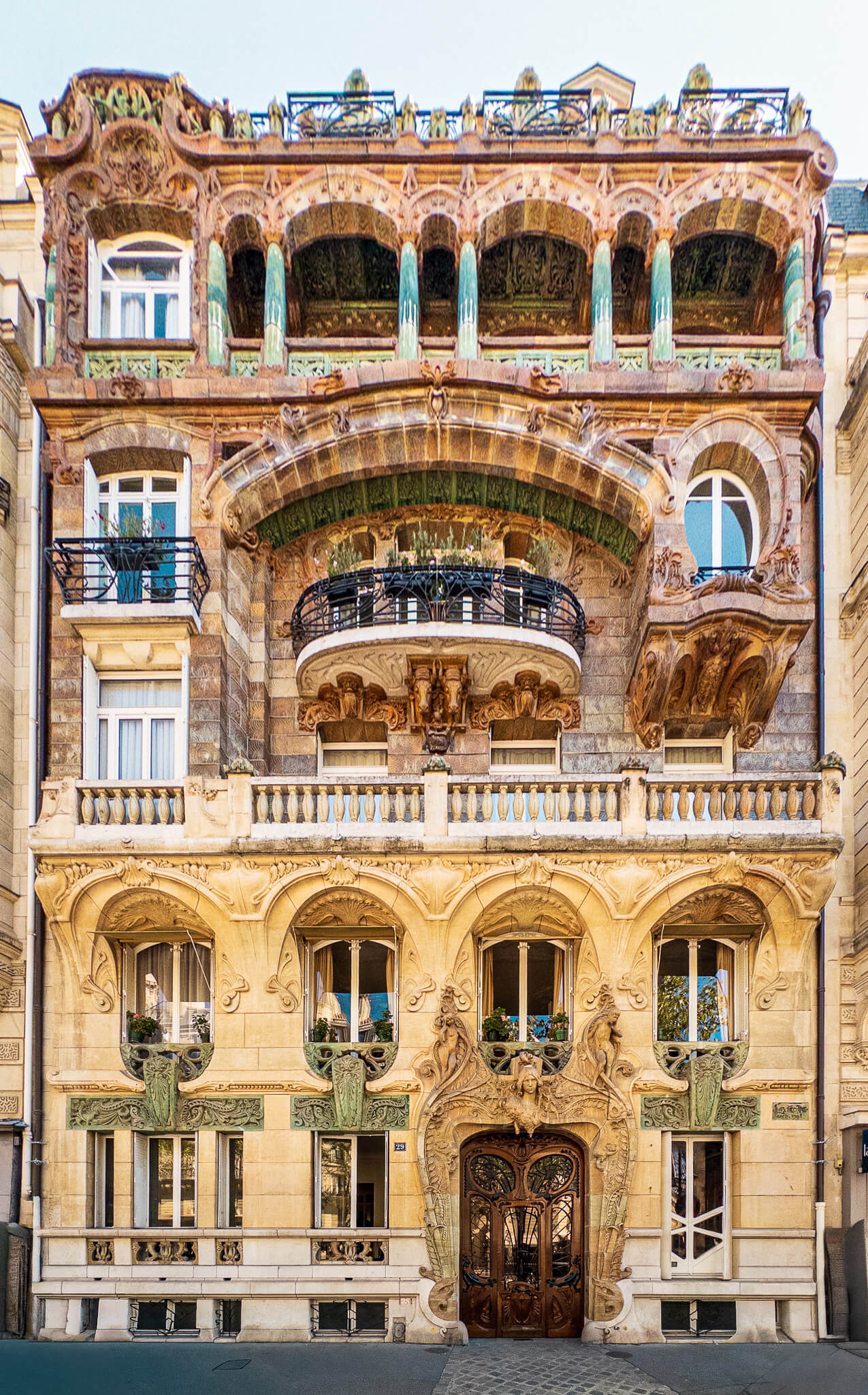 The ornate Art Nouveau façade of the Lavirotte Building in Paris