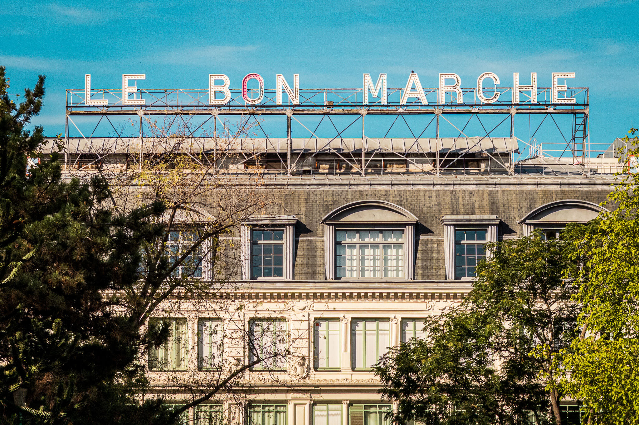 Exterior of Le Bon Marché department and grocery store in Paris