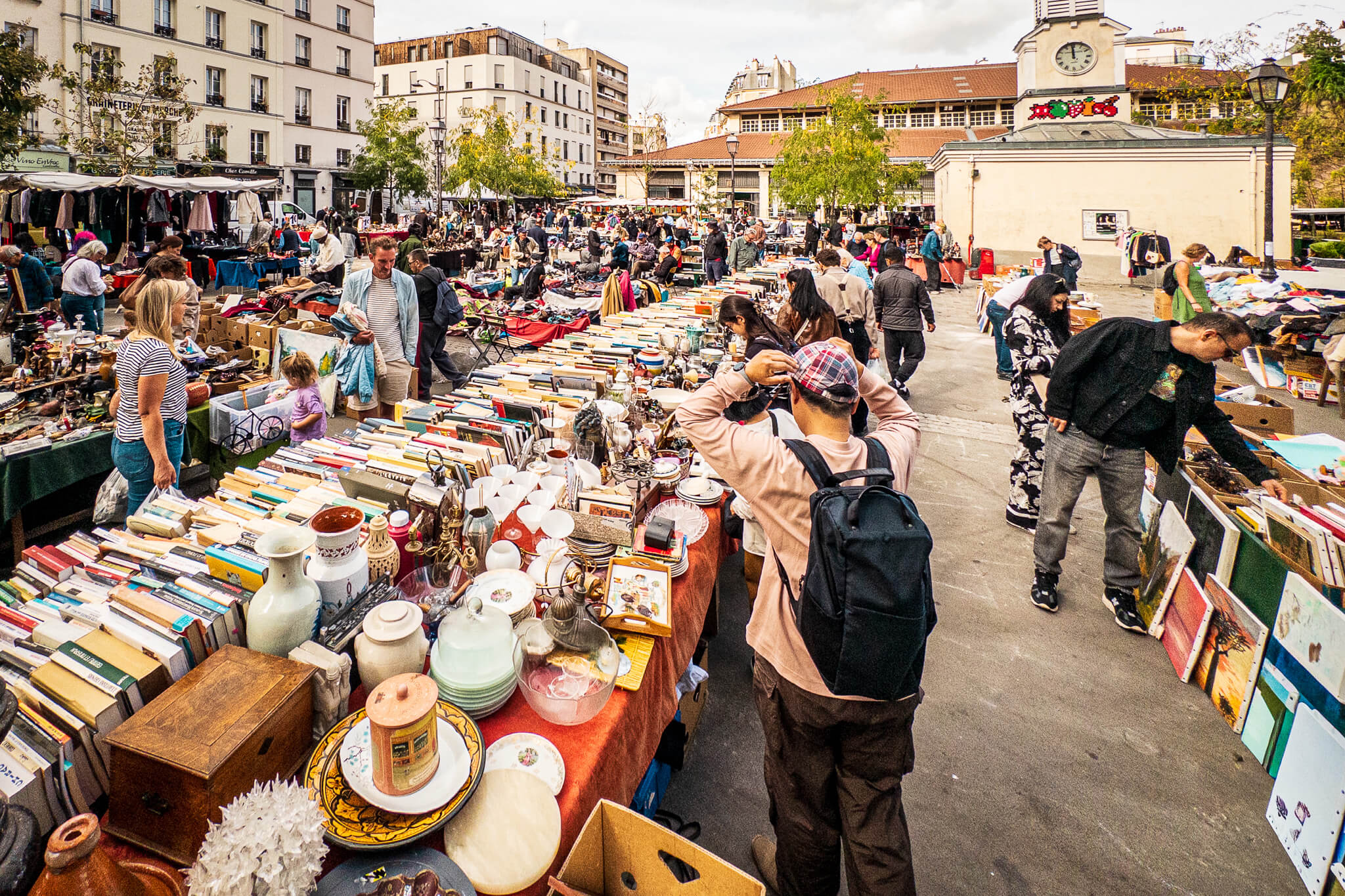 Vintage wares for sale at Marché d'Aligre in Paris