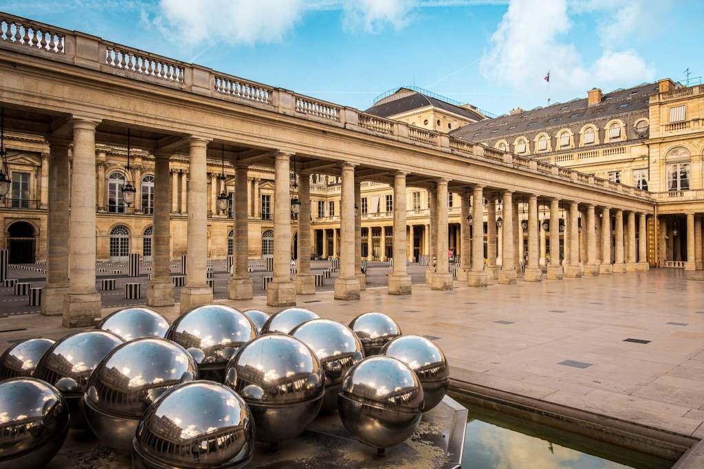 The colonnade inside the Palais Royal courtyard