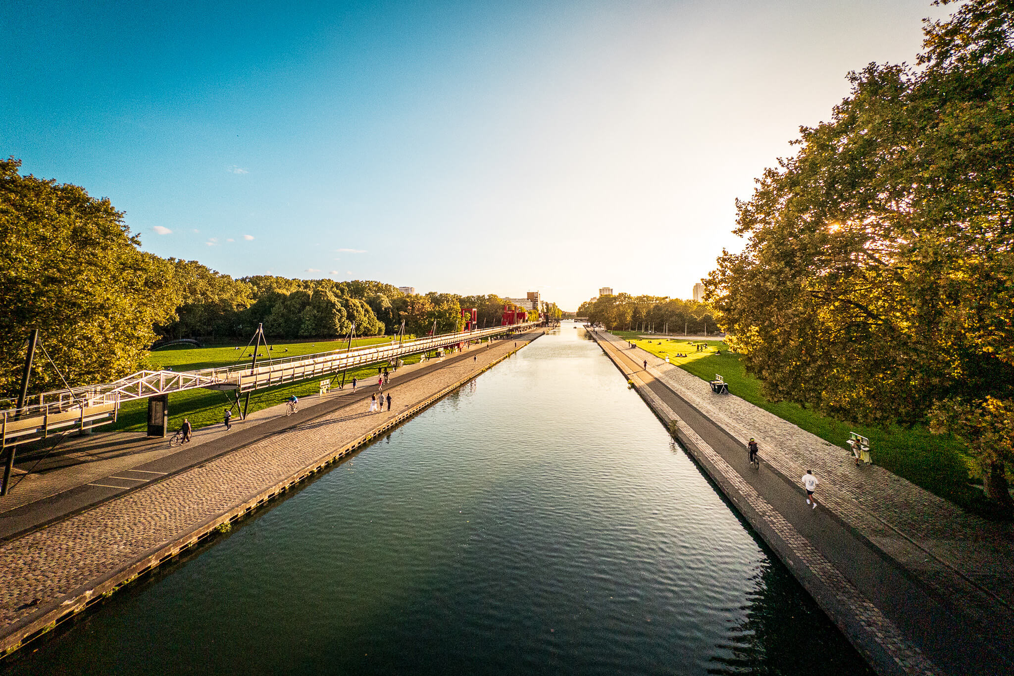 The canal de l'Ourcq passing through Parc de la Villette in Paris