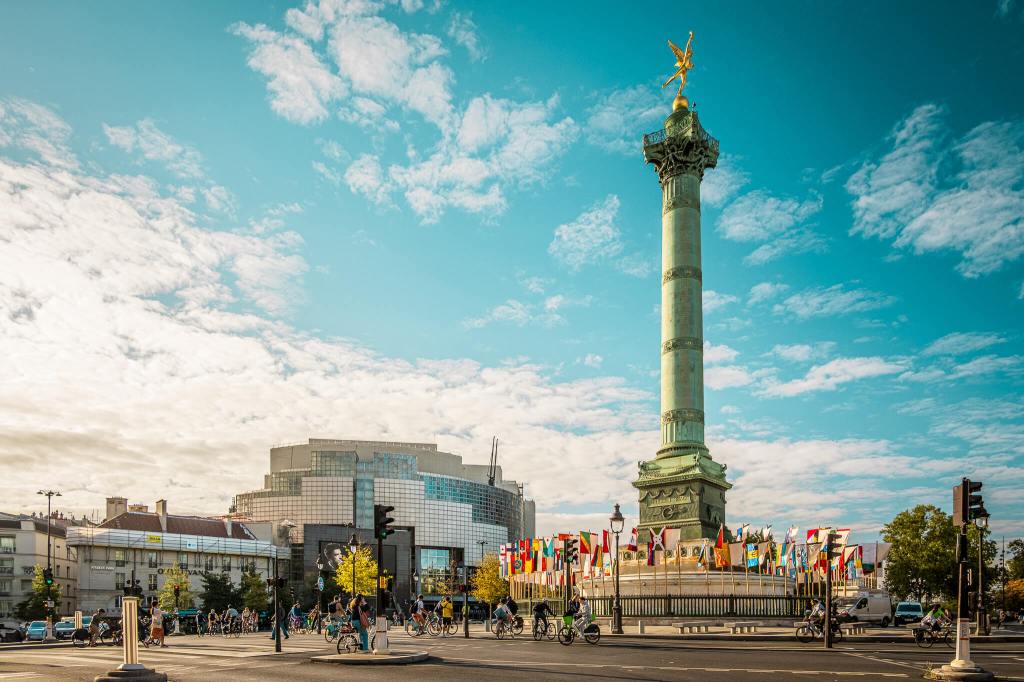 The July Column and Opéra Bastille in Place de la Bastille in Paris