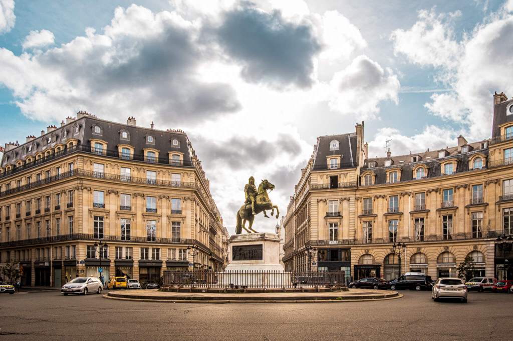 The equestrian statue of Louis XIV in Places des Victoires in Paris