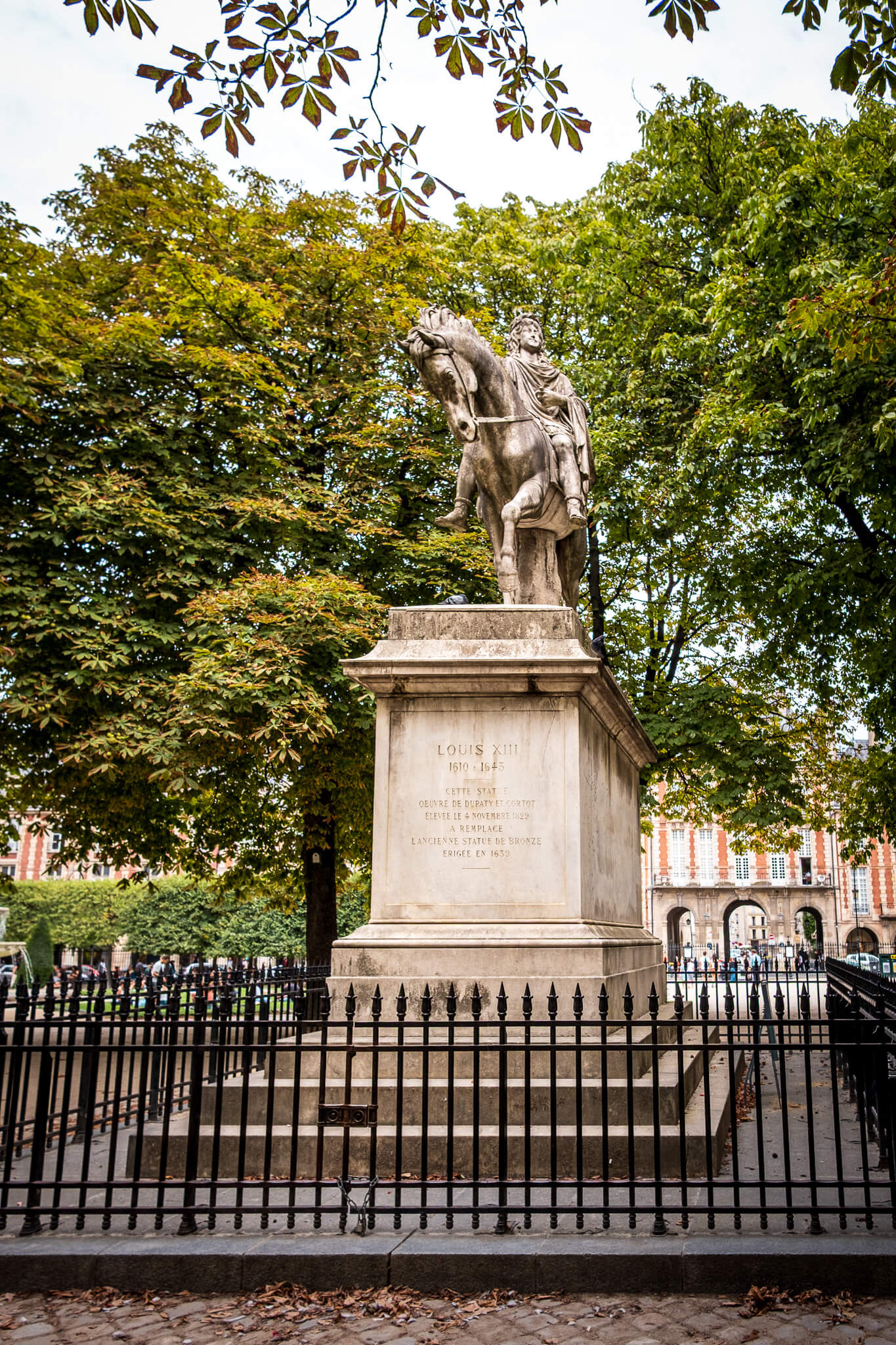 The equestrian statue of Louis XIII in Place des Vosges in Paris