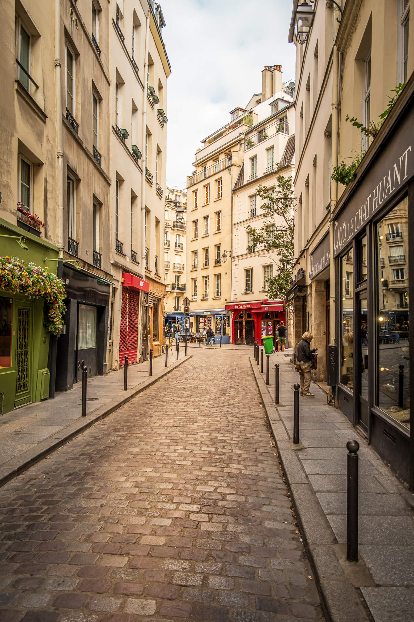 A view down Rue Galande, one of the oldest streets in Paris dating to the 14th century