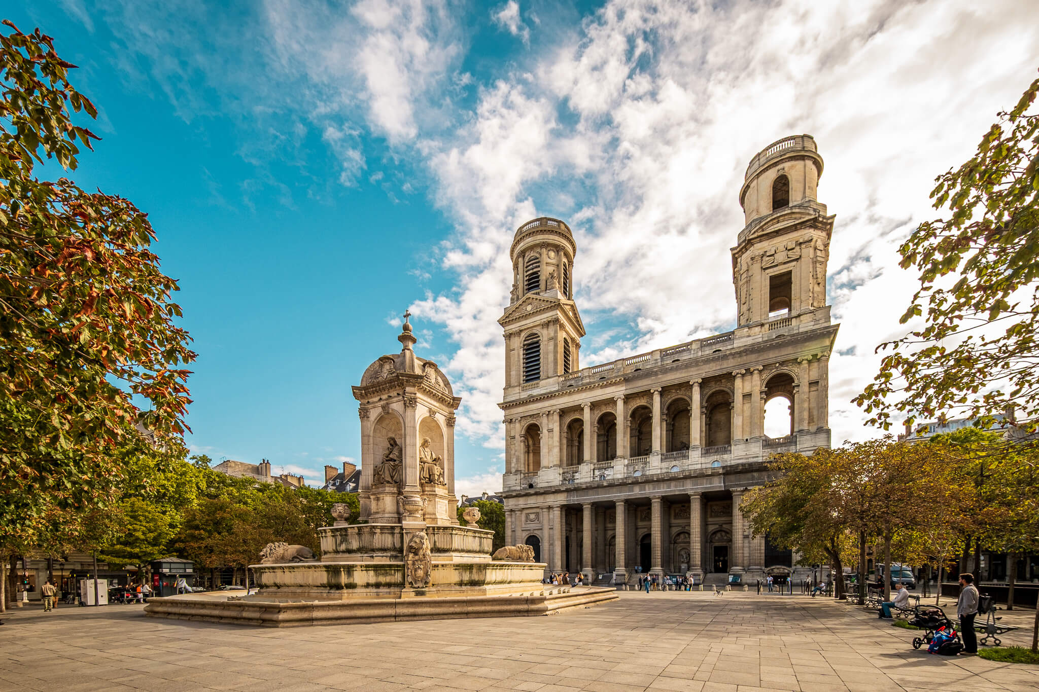 The exterior of Saint-Sulpice church in Paris