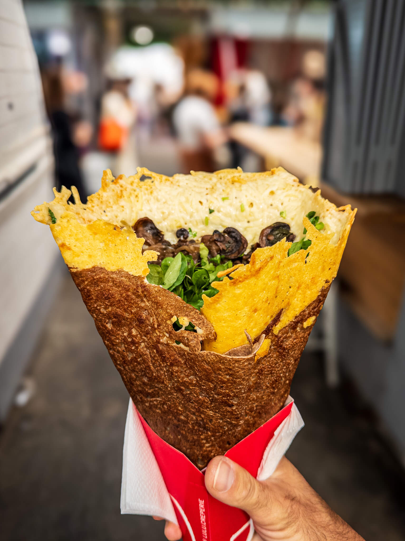 A stuffed crêpe from Lulu at Marché des Enfants-Rouges in Paris