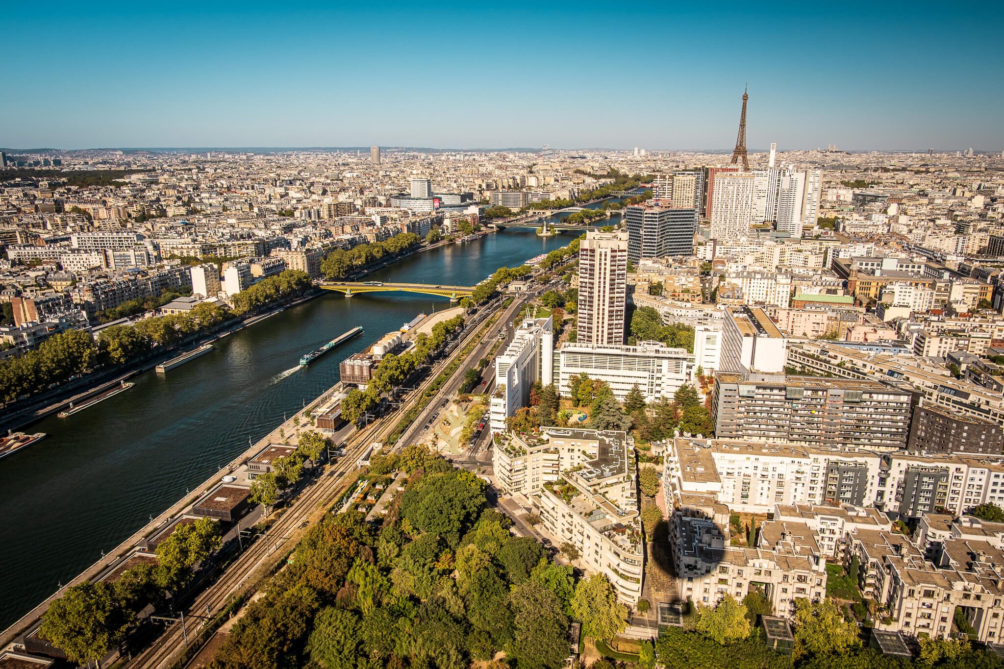 View of Paris and the Eiffel Tower from the Ballon Generali helium balloon