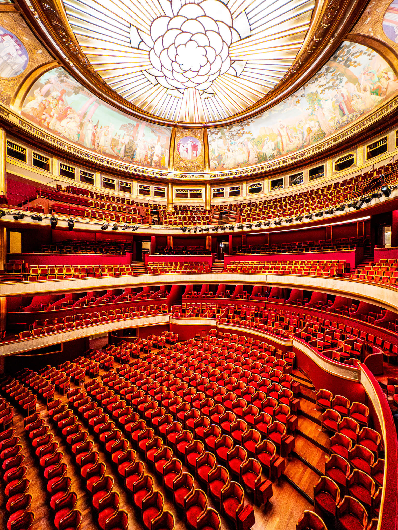 The interior of the auditorium at Théâtre des Champs-Élysées in Paris